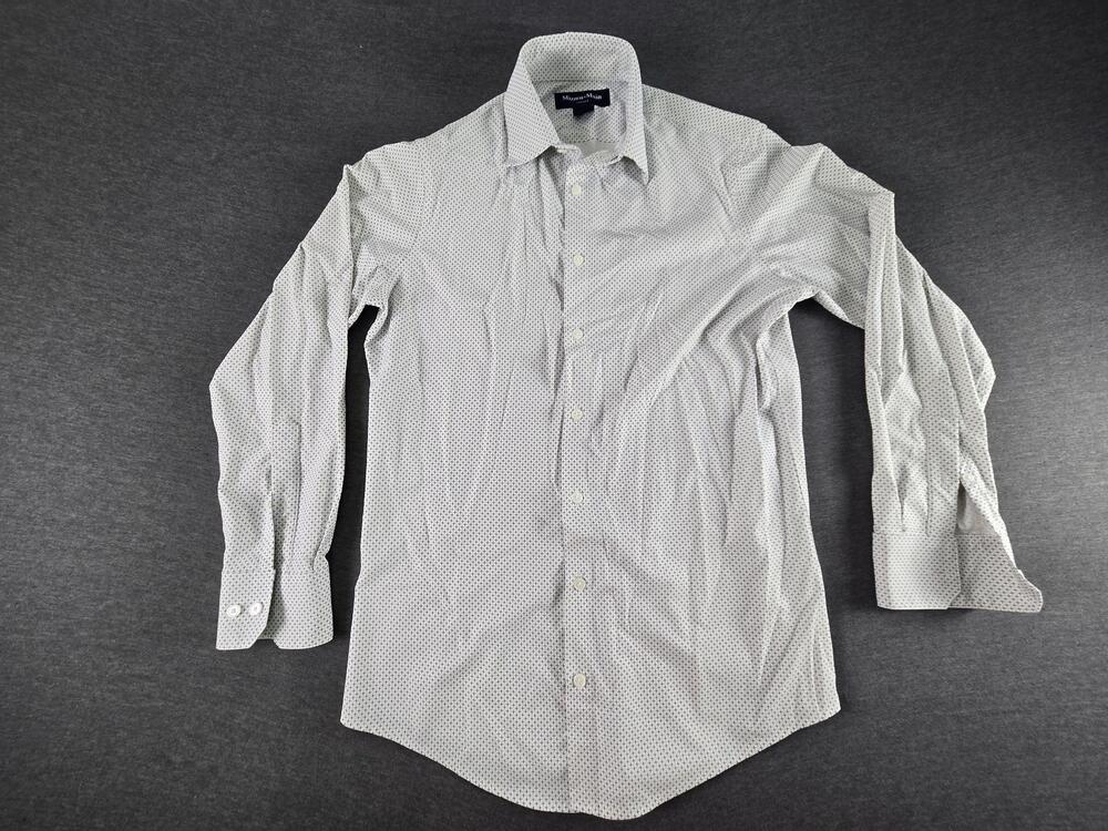 Mizzen+Main Dress Shirt Mens Small White Geometric Leeward Trim Fit Stretch